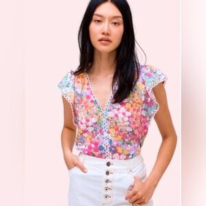 Kate Spade Floral Dot Burnout Blouse